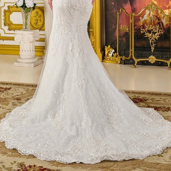 New Strapless Trumpet Wedding Gown w/ Removable Jacket & Lace Up Back GL3826 - Picture 16 of 16